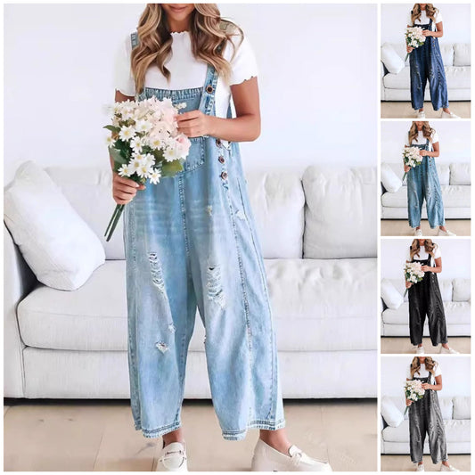 Trending Now⭐💃 Wide-Leg Denim Overalls with Adjustable Straps – Comfortable & Stylish for Any Casual Occasion
