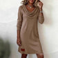 👗🌸 Relaxed Straight Knit Dress with Elegant Cowl Neck – Cozy Comfort for Cooler Days