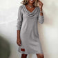 👗🌸 Relaxed Straight Knit Dress with Elegant Cowl Neck – Cozy Comfort for Cooler Days
