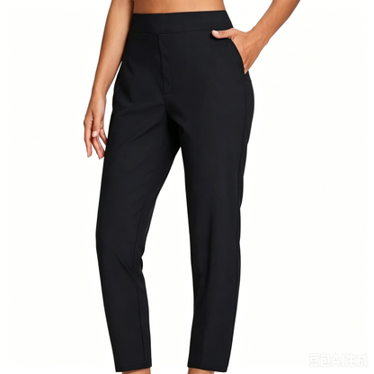 👖🍃Women's Elastic High-Waist Pants - Secure Pockets, Slim Fit
