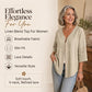 Women's V-Neck Lace Trim Button-Down Blouse