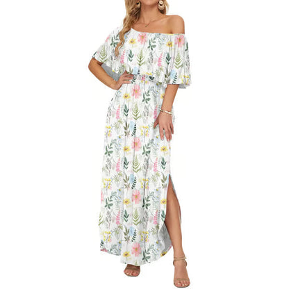 ✨ Off-Shoulder Ruffled Maxi Dress – Side Slit, Pockets, Flowy 🌸