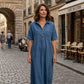 Casual Pocket Denim Midi Shirt Dress