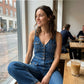 👖💥Women's Denim Jumpsuit – Sleeveless, V-Neck, Wide-Leg 💫