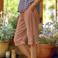 Summer Bestseller🔥👖 Capri Pants with Side Pockets & Cuffed Button Detail – Breathable Stretch Fit for All-Day Comfort