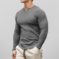 V-Neck Longline Ribbed Tees Shirts Long Sleeve Gym Workout Athletic Menswear Tops