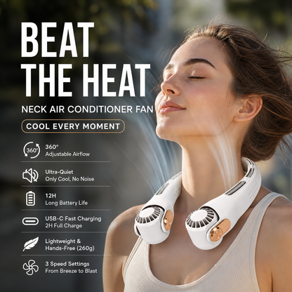 💥 360° Rotating Neck Fan – Ultra Quiet, 3 Speeds, Hands-Free, Long Battery ✨