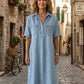 Casual Pocket Denim Midi Shirt Dress