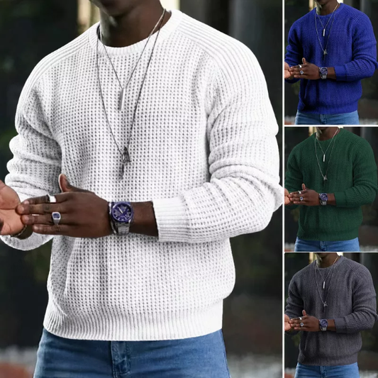 👔Seasonal Style - Men's Stretch Knit Pullover – Classic Crew Neck & Easy Pairing with Jeans or Joggers