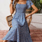 ✨Square Neck Floral Midi Dress – Smocked Bodice, Flowy Tiered Skirt, Romantic 🌸