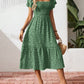 ✨Square Neck Floral Midi Dress – Smocked Bodice, Flowy Tiered Skirt, Romantic 🌸