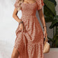 ✨Square Neck Floral Midi Dress – Smocked Bodice, Flowy Tiered Skirt, Romantic 🌸
