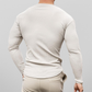 V-Neck Longline Ribbed Tees Shirts Long Sleeve Gym Workout Athletic Menswear Tops