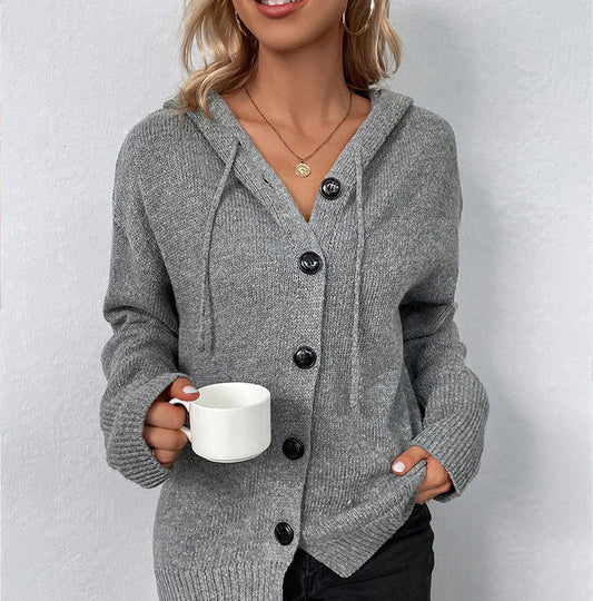 ✨🛍️Fresh Drop - Button-Front Hooded Knit Jacket – Premium Soft Texture & Effortless Style from Day to Night