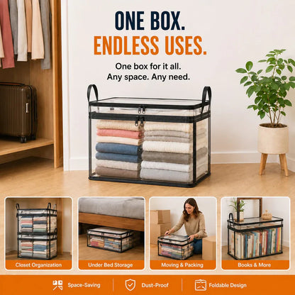 🔥📦Portable Large Heavy-Duty Thick Plastic Clear Storage Box with Hinged Lid | Home, Travel & Camping