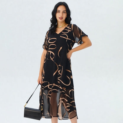 Trending Now⭐💃 Flowy V-Neck Dress in Vibrant Print – Comfortable & Figure-Flattering for Any Occasion