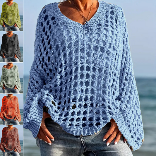 ✨🛍️Fresh Drop - Solid Crochet Knit Pullover – Relaxed Fit & Versatile Styling with Jeans or Shorts