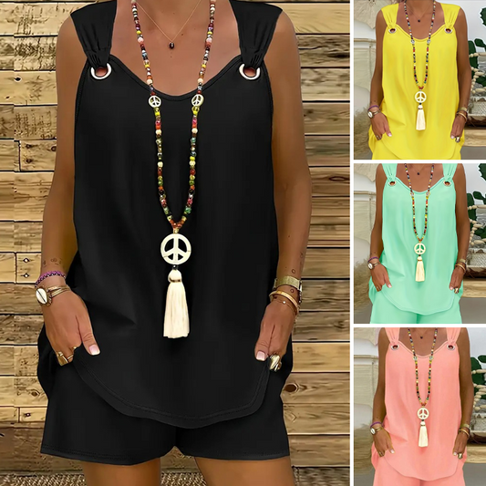 New Arrival✨🌸 V-Neck Tank & Matching Shorts Set – Breathable & Stylish for Casual Outings