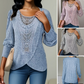 Trending Now⭐👚 Cut-Out Neck Long Sleeve Top with Asymmetric Hem – Modern Design & Flattering Vertical Texture for Effortless Style