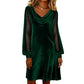 Trending Now👗✨ Cowl Neck Dress with Sparkly Mesh Sleeves – Relaxed Shift Silhouette & Glamorous Detail for Evening Events