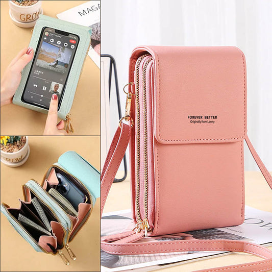 🎁Anti-Theft Leather Crossbody Bag with Touch-Screen Phone Window & Multi-Zip Wallet Purse 😍