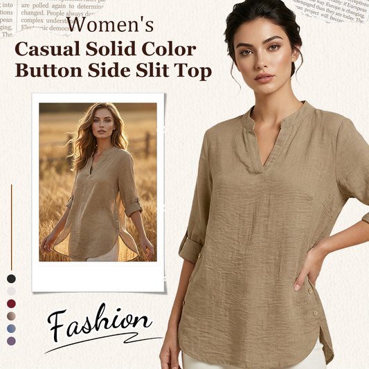 👚New Arrivals - 3/4 Rolled Sleeve Blouse with Button Tabs – Versatile & Breathable for Any Casual Occasion