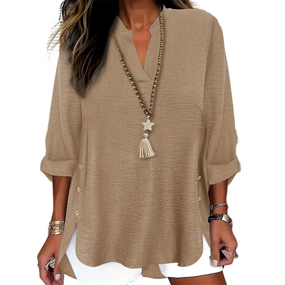 👚New Arrivals - 3/4 Rolled Sleeve Blouse with Button Tabs – Versatile & Breathable for Any Casual Occasion