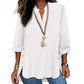 👚New Arrivals - 3/4 Rolled Sleeve Blouse with Button Tabs – Versatile & Breathable for Any Casual Occasion