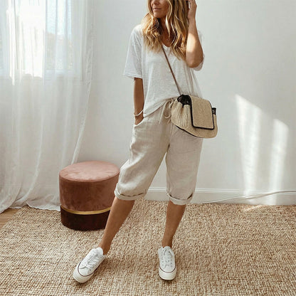 New Arrival✨Ultra-Lightweight Linen Blend Cropped Pants – Adjustable Waist & Skin-Friendly Texture for All-Day Comfort