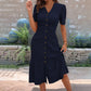 🌞💃Women's Button-Up V-Neck Short Sleeve Midi Dress
