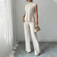 👗🌸 Elegant Mock Neck Top & Wide-Leg Pants 2-Piece Set – Ribbed Texture, Flowing Silhouette & Versatile Style ✨