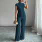 👗🌸 Elegant Mock Neck Top & Wide-Leg Pants 2-Piece Set – Ribbed Texture, Flowing Silhouette & Versatile Style ✨