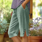 Summer Bestseller🔥👖 Capri Pants with Side Pockets & Cuffed Button Detail – Breathable Stretch Fit for All-Day Comfort