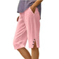 Summer Bestseller🔥👖 Capri Pants with Side Pockets & Cuffed Button Detail – Breathable Stretch Fit for All-Day Comfort
