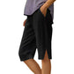 Summer Bestseller🔥👖 Capri Pants with Side Pockets & Cuffed Button Detail – Breathable Stretch Fit for All-Day Comfort