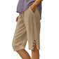 Summer Bestseller🔥👖 Capri Pants with Side Pockets & Cuffed Button Detail – Breathable Stretch Fit for All-Day Comfort