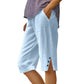 Summer Bestseller🔥👖 Capri Pants with Side Pockets & Cuffed Button Detail – Breathable Stretch Fit for All-Day Comfort