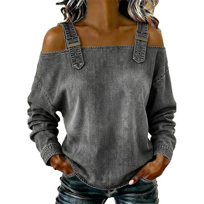 ✨Shop the Trend - Wide-Strap Casual Denim Top – Versatile & Fashion-Forward