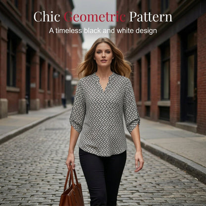 📢📢40% OFF !! ⏰Women's Geometric Print V-Neck Blouse