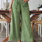 Women's Casual Solid-Color Loose-Fitting Pants – High-Waisted Wide Leg & Crinkle Texture – Comfy Lounge Trousers ✨