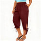 👖🌿 Relaxed capri pants with an elastic waistband, side ties, and pockets