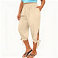 👖🌿 Relaxed capri pants with an elastic waistband, side ties, and pockets