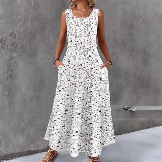 Women's Floral Print Sleeveless Maxi Dress with Pockets