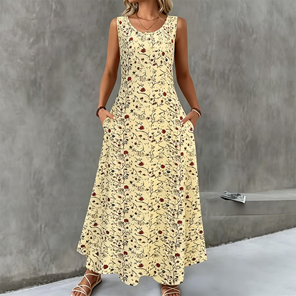 Women's Floral Print Sleeveless Maxi Dress with Pockets