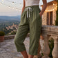Women's Casual Capri Pants with Side Buttons