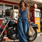👖💥Women's Denim Jumpsuit – Sleeveless, V-Neck, Wide-Leg 💫