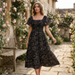 ✨Square Neck Floral Midi Dress – Smocked Bodice, Flowy Tiered Skirt, Romantic 🌸