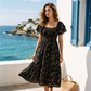 ✨Square Neck Floral Midi Dress – Smocked Bodice, Flowy Tiered Skirt, Romantic 🌸