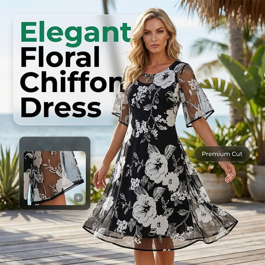 Women's Elegant Floral Print Chiffon Dress