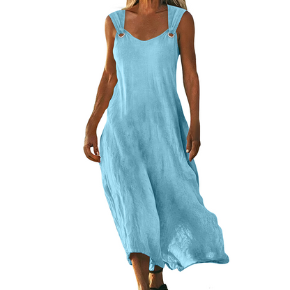 👗✨ Sleeveless V-neck dress with metal rings